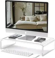 16inch Acrylic Monitor Stand Riser Clear Monitor Stand for Desk Organizer,PC Desk Stand for Keyboard Storage & Multi-Media Laptop Printer TV Screen