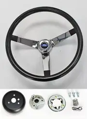 70-77 Mustang Maverick Pinto 14 3/4 vintage black chrome steering wheel Ford Cap (for: Ford)