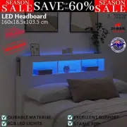 LED Lights Headboard White 160cm Queen Size Wooden Bed Frame Head Bedhead NEW