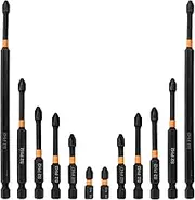 12 Pcs Magnetic Cross Slot Driver Bit Set PH2 S2 Steel Phillips Impact Batch Head Hardness Anti-Slip Screwdriver Bits with 1/4 Inch Hex Shank for Power Screwdriver Impact Drill