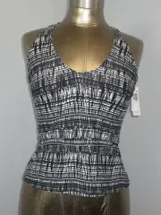 NWT Jaclyn Smith Black & White Tankini Top Womens Size 6 Padded Adjustable 31038