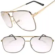 Classic Retro Old School Square Gold Bifocal Lens Reader 1.50 Reading Glasses