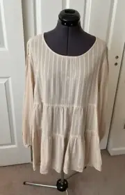 AMERICAN EAGLE Tan Tiered Long Puff Sleeve Open Back Babydoll Blouse Top XL NWT