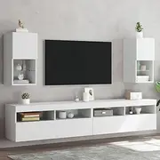 TV Cabinets with LED Lights 2 pcs White 30.5x30x60 cm,Modern TV Cabinet with LED Lights and Wall Mount Feature for Living Room Storage Home Entertainment Furniture