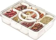 Divided Serving Tray with Lids and Handle, 8 Compartments Snack Box, Food Storage Box, Portable Snack Platters Organizer for Candy, Fruits, Nuts, Snacks,Spice