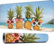 Y YIHANGBEST Funny Cute Pineapples Desk Mouse Pad Mat Fruits Sunglasses on The Sand Sea Extended Gaming Keyboard Mousepad for Computer,Home,Office 35.4"X15.7"