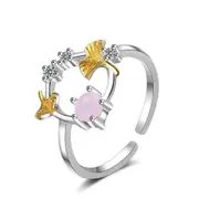 2PCS Copper Woman Fashion Jewelry Flower Ring Simple Hollow Opening Ring Size Adjustable