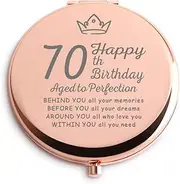 70th Birthday Ideas Rose Gold Compact Cute Small Mirror for Purse Travel Folding Hand Mirror for Grandma Wife Teacher Best Friend BFF 70 Birthday Gifts Women