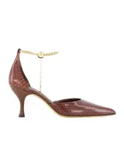 Ferragamo Chain Ankle Strap Pumps US10.5,US6.5 Brown