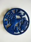 Blue Cast Iron Trivet Gift Pot Stand Metal Support Mat Decor Table Top