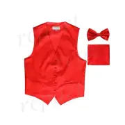 New Vesuvio Napoli Men paisley Tuxedo Vest Waistcoat_Bowtie & Hankie Red formal