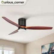 52" Farmhouse Ceiling Fan w/ Light Flush Mount Reversible 6 Speeds Wooden