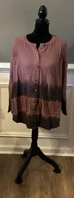 JJILL NWT gauze tie dye button front long sleeve tunic top Small Petite