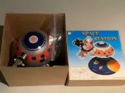 SPACE STATION TIN TOY WITH ASTRONAUT & CAMERA SPACEMAN CLOCKWORK PRODUCTION