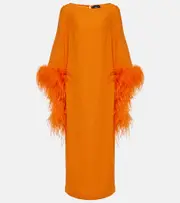 [Taller Marmo] Taller Marmo Del Lago feather-trimmed crêpe cady midi dress AU 8 orange