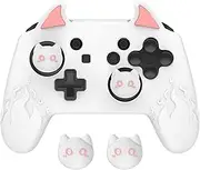 PlayVital Cute Demon Silicone Grip Cover for Nintendo Switch Pro Controller, Anti-Slip, Kawaii Protective Skin with Joystick Caps and Stickers Compatible with Nintendo Switch Pro- White