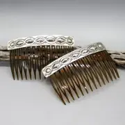 NAVAJO - STERLING SILVER REPOUSSE HAIR COMBS by JENNY BLACKGOAT