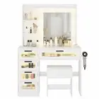 Ufurniture Dressing Table Stool Set Mirror Vanity Desk with 10 LED Bulbs White