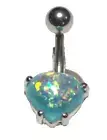 1 - 14g Blue Opal Heart Prong Set Belly Ring 316L Surgical Steel Hot Sexy Gift