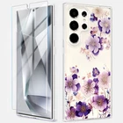 For Samsung Galaxy S24 Ultra S23 FE Flower Clear Case with Screen Protector
