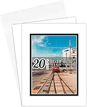 Pack of 20 11x14 White/Black Double Mats Mattes for 8x10 Photo with White Core Bevel Cut + Backing + Bags