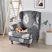 1 Set of 2 Pieces Stretch Wingback Chair Cover Floral Printed Wing Chair Slipcovers Spandex Fabric Wingback Armchair Covers with Elastic Bottom for Living Room