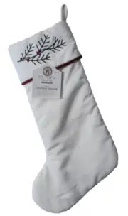My TX House 20"X10" Christmas Stocking-White Velvet w/Embroidered Mistletoe ~NWT