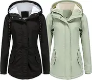 [JEShifangjiusu] Warm Cotton Wool Coat For Women With Hood Thickened Hood Sherpa Lining Pike Winter Solid Color Zip Drawstring Hood Anorak, Color 6, M