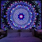 Amonercvita Blacklight Tapestry Trippy Mandala Tapestries UV Reactive Galaxy Stars Tapestry Psychedelic Neon Tapestries Wall Hanging Hippie Black Light Poster for Bedroom