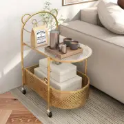 Costway 2-Tier Mobile Glass Coffee Table with Bear Pattern and Storage Basket...