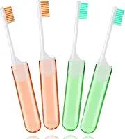 4 Pieces Travel Folding Toothbrush, Mini Small Size Manual Toothbrushes for Fragile Gums Orthodontic Braces Dental Care Adult Kid Portable Case for Camping Travel. (Orange,Green)