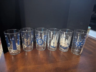 Vintage Libbey Juice Glasses. Full Set of 6. Nautical. New. 4.5 " tall