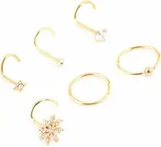 [Lovisa] Gold Plated Surgical Steel Cubic Zirconia Flower Nose Ring & Stud 6-Pack | Premium PVD Gold-Plating | Hypoallergenic