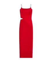 Long dress in viscose with 4G Claw chain straps FR38 Red