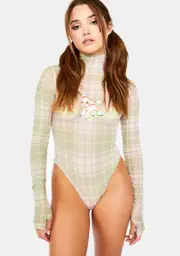 [By Samii Ryan] Dramatic Plaid Mesh Bodysuit