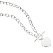 Zamel's Sterling Silver 45cm Heart T-Bar Women's Necklace Jewellery