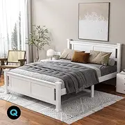ALFORDSON Queen Bed Frame Wooden Bed Base with Timber Slats, Solid Pine Wood Bed Foundation, Mattress Base Platform with Under-Bed Storage Space, Home Bedroom Furniture (Arne Series in White)