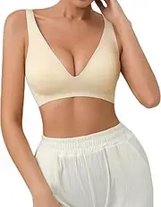 [SHARICCA] Seamless Bra Women's Without Underwire V-Neck Bralette Women's Bra Posture Correction Comfortable and Soft Bustier Seamless Push Up T-Shirt Bra Soft