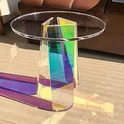 Malphite Small End Table Acrylic Side Coffee Table Tray, Transparent Colorful Plastic Glass Bedside Couch Sofa Round Tables for Drink Snack Magazine Living Room Bedroom, Business Housewarming Gifts