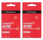 2x Neutrogena Stubborn Acne Pimple Blemish Patches Hydrocolloid Stickers, 24ct