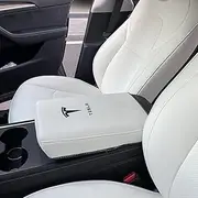 Armrest Cover Compatible for Tesla Model 3/Y Center Console Armrest Cover - Interior Accessories Leather Center Console Protector Pad for Model 3 2017-2024 or Model Y 2020-2024 (White)