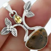 Tree of Life Turkish Rainforest Chrysocolla & Citrine 925 Silver Pendant P-1420