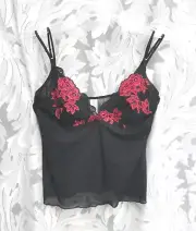 M CABERNET INTIMATES BLACK MESH LACE BABYDOLL TEDDY CHEMISE CAMI CAMISOLE TOP
