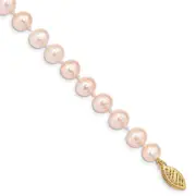 7.5 Inch 14K 6-7mm Pink Near Round Freshwater Cultured Pearl Bracelet
