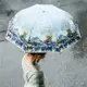 晴雨傘兩用女 夏天復古油畫藍天雙層不透光銀膠三折疊遮陽傘