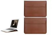 2Pcs PU Leather Sleeve Case Pouch Laptop Bag With Stand For Macbook 11 13 15 Inches-Brown