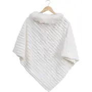 LVD Women's Knitted Poncho Faux Fur One Size Ladies Soft/Warm Coat White