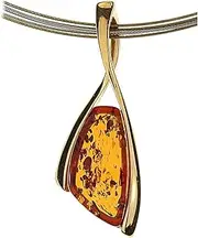 [Artisana-Schmuck] Amber Pendant Modern Elegant Pendant (without Chain) Made of Amber and Gold-Plated 925/000 Sterling Silver, Baltic amber 925/000 gold-plated sterling silver, Amber