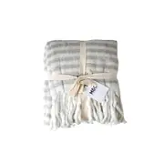 Maine & Crawford Ianthe 170x130cm Stripe Throw Blanket w/ Tassel Stone/Cream
