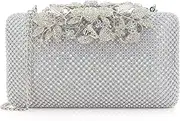 [DEXMAY DM] Dexmay Womens Evening Bag with Flower clasp Wedding Handbag Rhinestone Crystal Clutch Purse